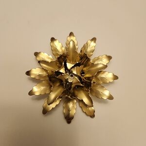 Vintage Coro Satin Soft Light Gold Tone Huge Floral Brooch Shoulder Pin
